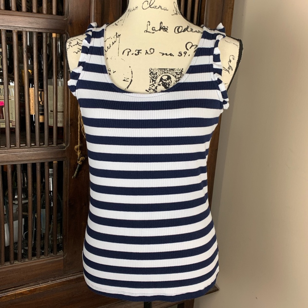 crown & ivy Navy Blue Striped Sleeveless Tank